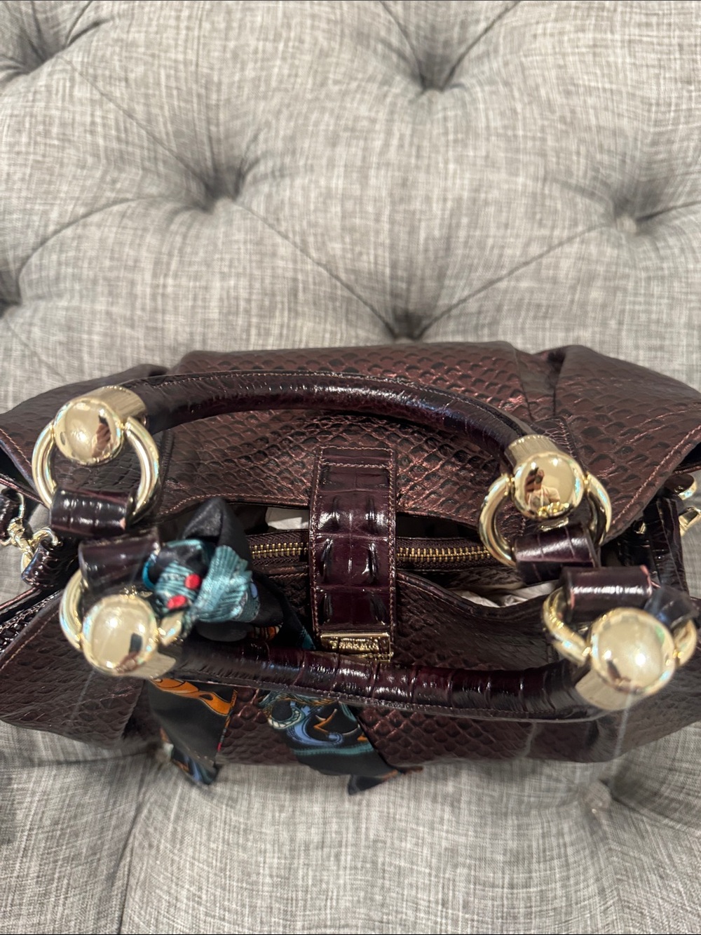 Brahmin Bag Elisa Brown Purple Python Embossed Satchel with Matching Pouch - Picture 10 of 17